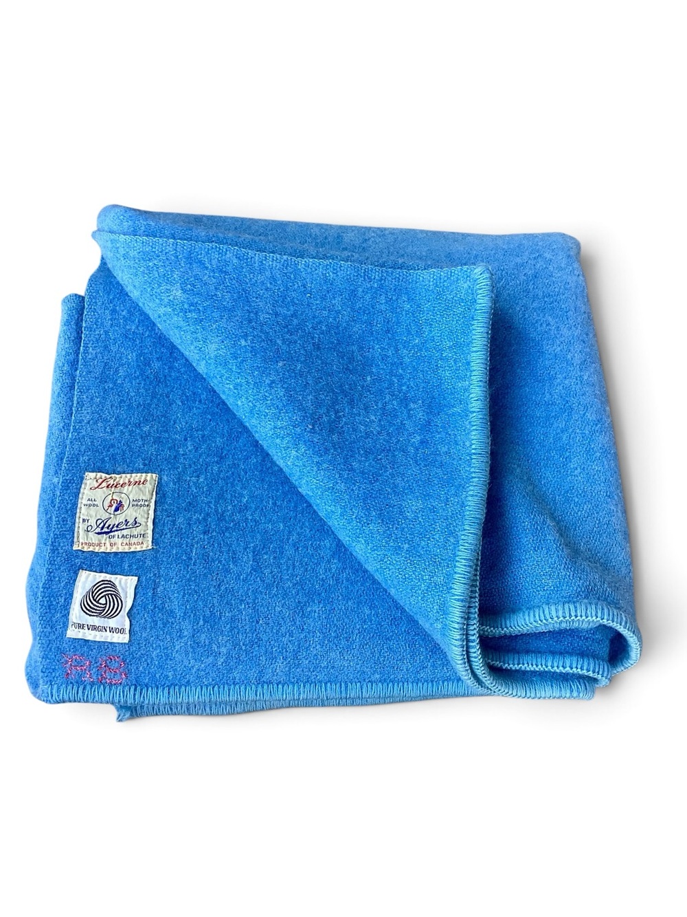 AYERS Vintage Pure Wool Blanket 60” x 84” EUC Sky Blue